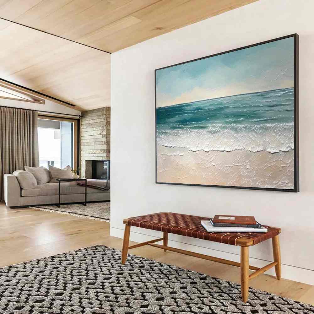 Painting Handmade Hand-painted Seaside Waves Textured Abstract Wall Art K3G7F